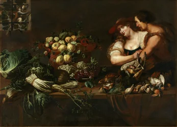 A Kitchen Still Life with Figures